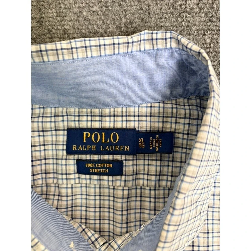 Ralph Lauren Polo  100% Cotton Stretch Button Up Shirt Multicolor Check Size XL